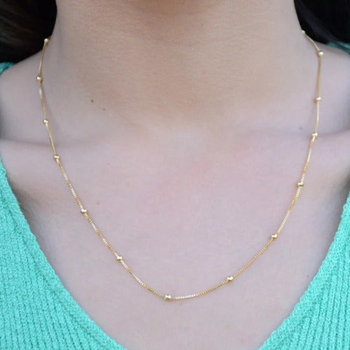 Colar De Bolinhas F. Ouro 18k Dourado Semi Joia 60 Cm