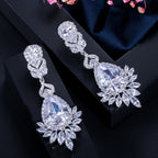 Brinco Noiva Zirconia Prata Festa Madrinha Azul Pendurado