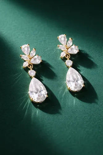 Brinco Noiva Dourado Zirconia Pendurado Debutante Luxo Gota Dourado