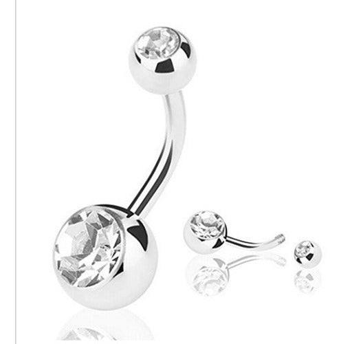 Piercing Umbigo 2 Pedras Aço Cirúrgico Haste De 6 8 10 Mm