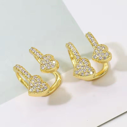 Piercing De Argola Duplo Falso Fake Dourado Coração Zirconia