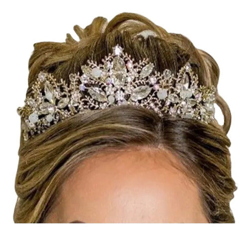 Coroa Tiara Arranjo Cabelo Noiva Strass Dourada Ouro Luxo