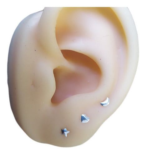 Trio Brinco Lua Estrela Coração 2 3 Furo 4 Mm Prata 925