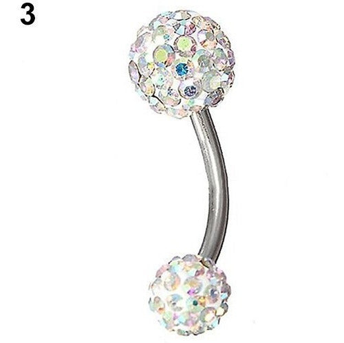 Piercing De Umbigo Prata Strass Branco Duplo Aço