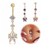 Piercing De Umbigo Pendurado Prata Borboleta Zirconia Aço