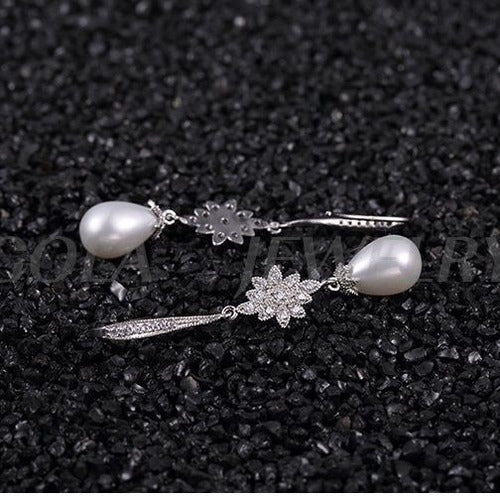 Brinco Perola Noiva Zirconia Pendurado Delicado Festa Prata