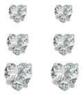 Trio Brinco Pedra Zirconia Coração Prata 925 3 4 5 Mm
