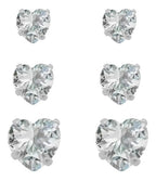 Trio Brinco Pedra Zirconia Coração Prata 925 3 4 5 Mm