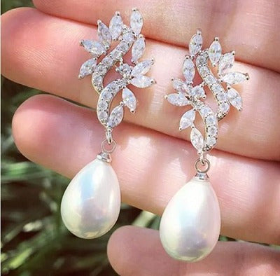 Brinco Pérola E Zirconia Noiva Pequeno Delicado Prata Gota