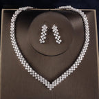 Conjunto Colar E Brinco Noiva Zircônia Prata Festa Debutante