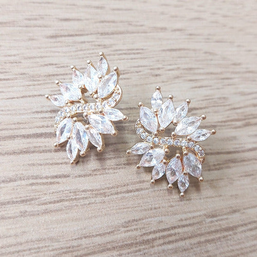 Brinco Zirconia Noiva Dourado Festa Madrinha Casamento Fixo