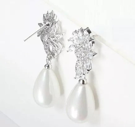 Brinco Pérola E Zirconia Noiva Pequeno Delicado Prata Gota