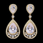 Brinco Noiva Pedra Zirconia Dourado Gota Debutante Grande