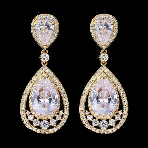 Brinco Noiva Pedra Zirconia Dourado Gota Debutante Grande
