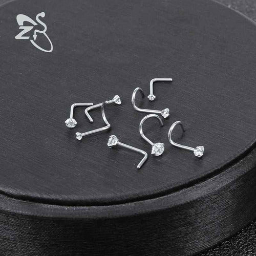Kit 8 Piercing Nariz Nostril Atacado Pedra Zirconia Pt D Luz