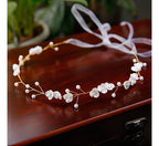 Tiara Arranjo Cabelo Noiva Pérola Fio Flor Dourado 30 Cm