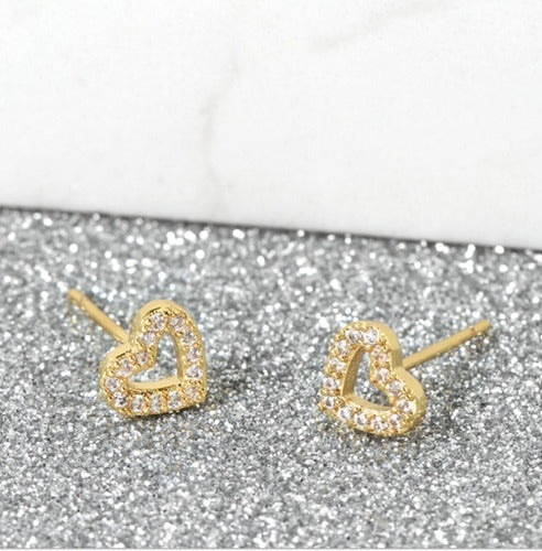 Brinco Infantil Coração Pedra Zirconia Dourado Prata 2 Furo