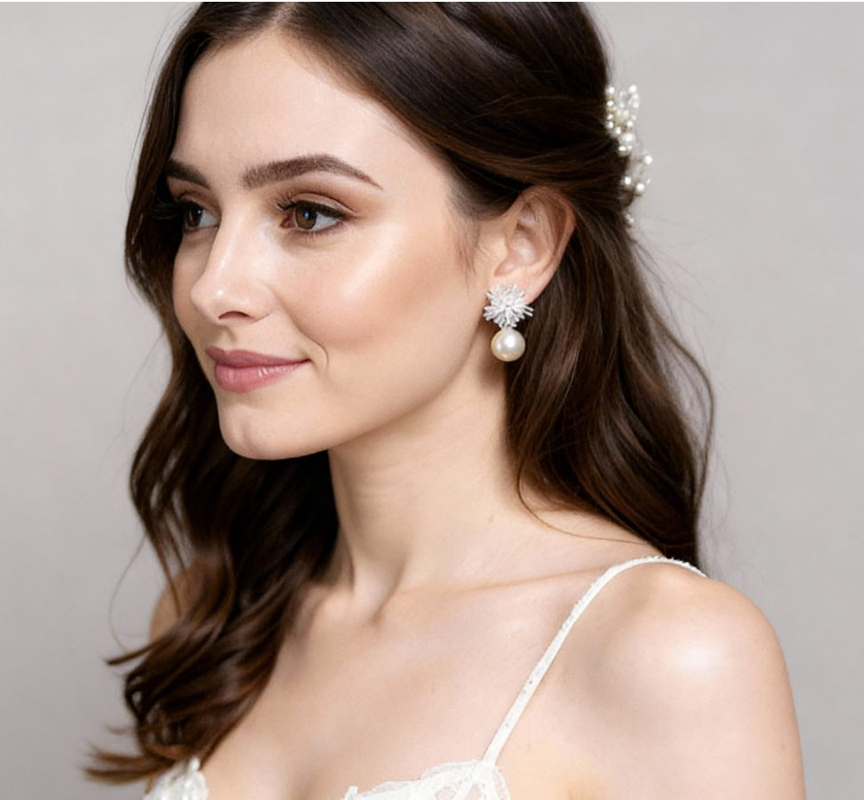 Brinco Zirconia E Pérola Noiva Pequeno Delicado Festa Luxo