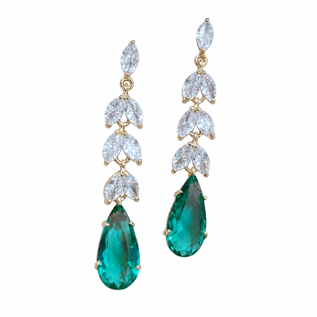 Brinco Verde Pedra Zirconia Dourado Folheado Ouro 18k