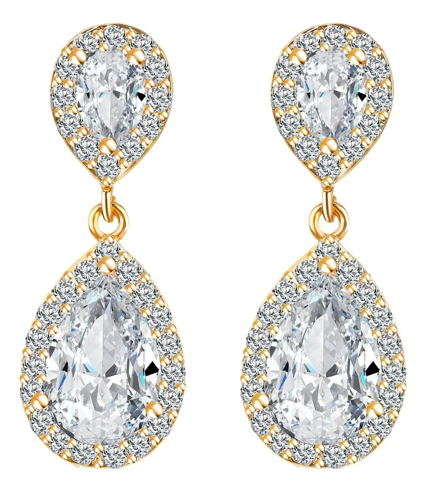 Brinco Noiva Pedra Zirconia Dourado Ou Prata Gota Debutante