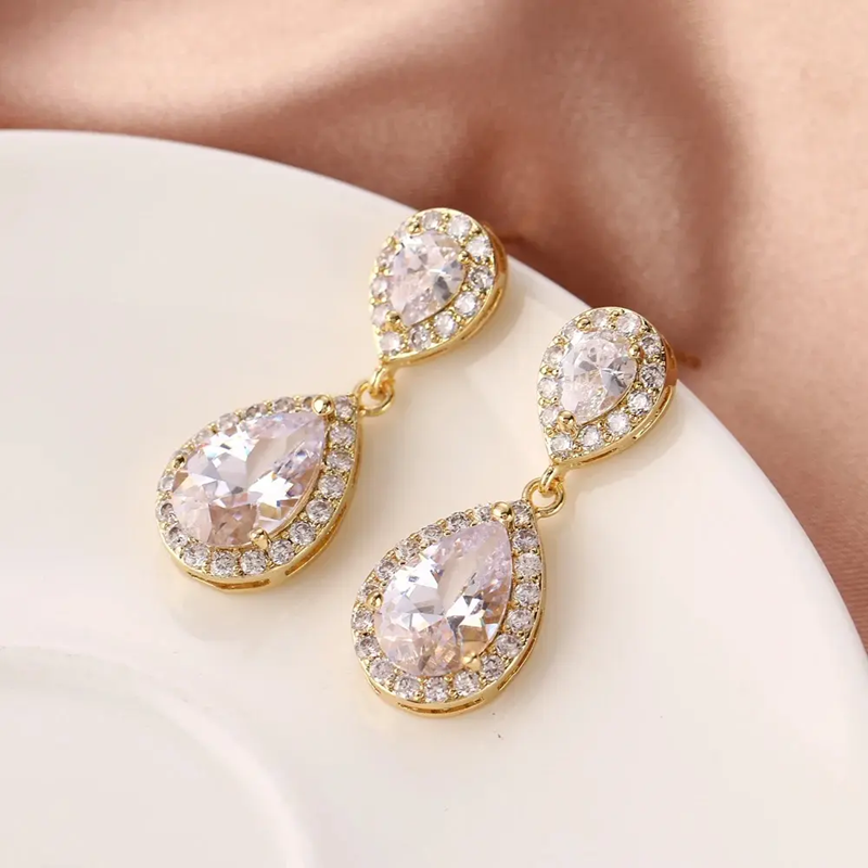 Brinco Noiva Pedra Zirconia Dourado Ou Prata Gota Debutante