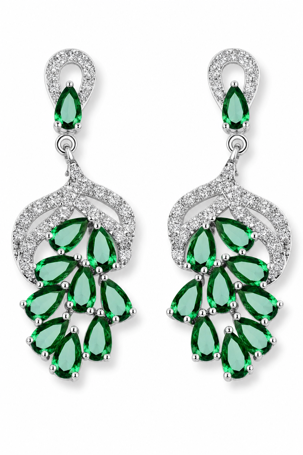 Brinco Noiva Zirconia Verde Prata Festa Madrinha Formatura