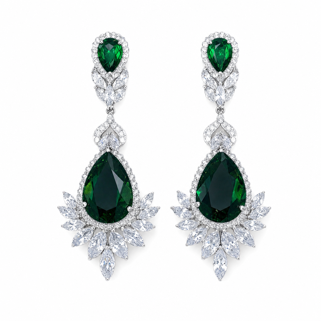 Brinco Verde Madrinha Zirconia Prata Festa Debutante Grande