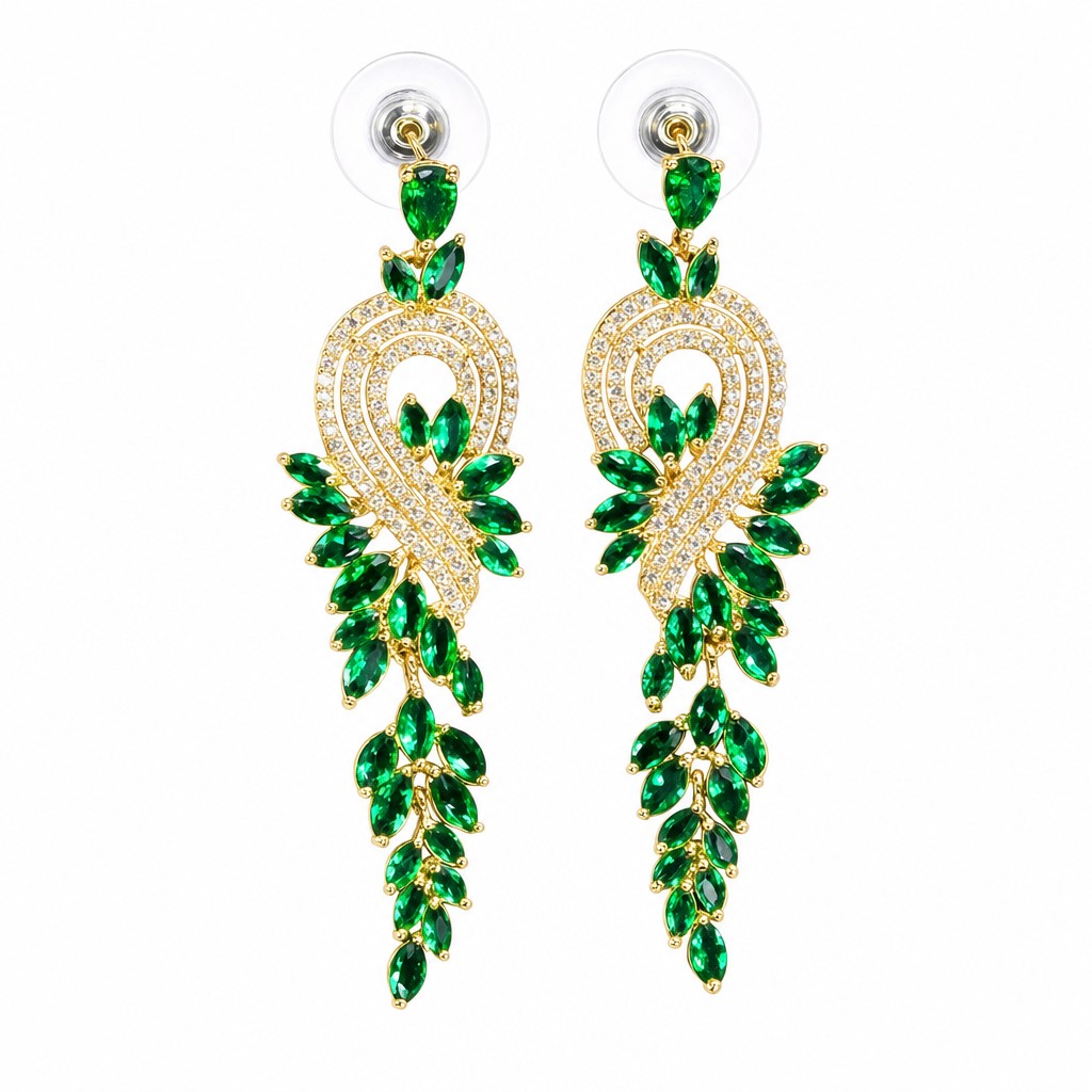 Brinco Noiva Zirconia Verde Festa Formatura Madrinha Dourado