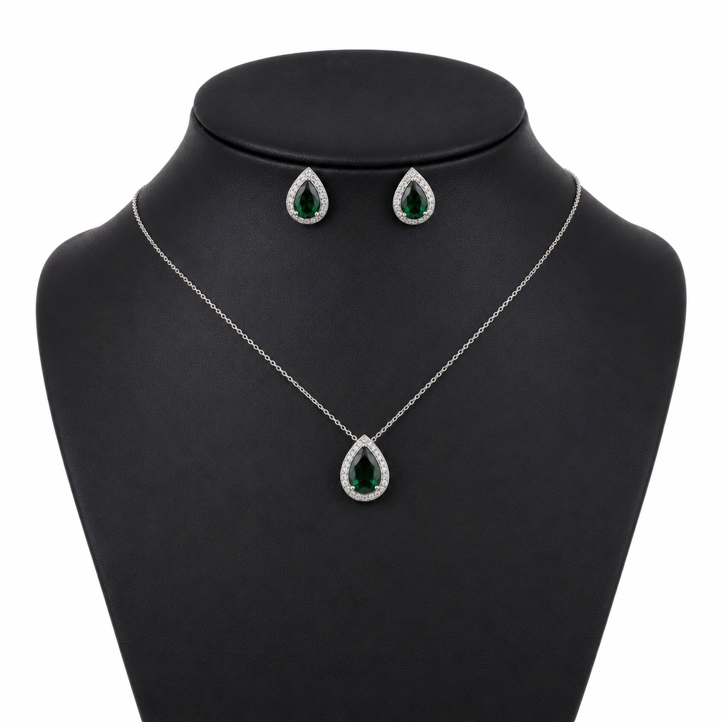 Conjunto Colar Brinco Noiva Pedra Zirconia Prata Dourad Gota