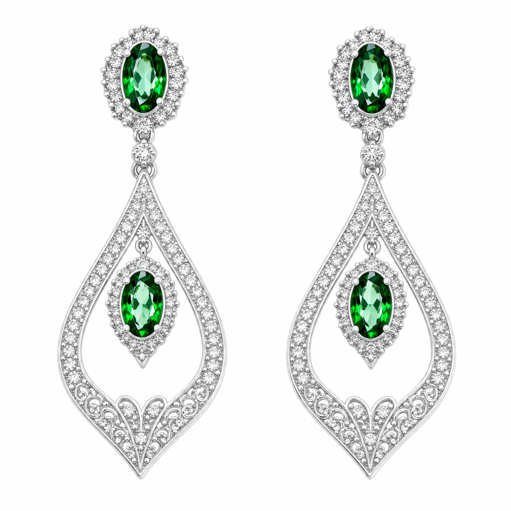 Brinco Noiva Zirconia Verde Prata Festa Madrinha Formatura