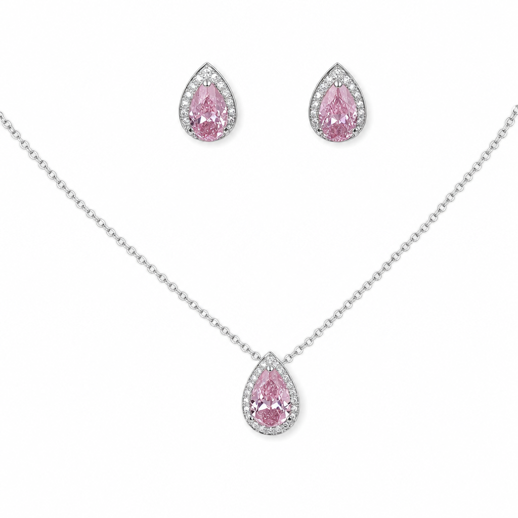 Conjunto Colar Brinco Noiva Pedra Zirconia Prata Dourad Gota