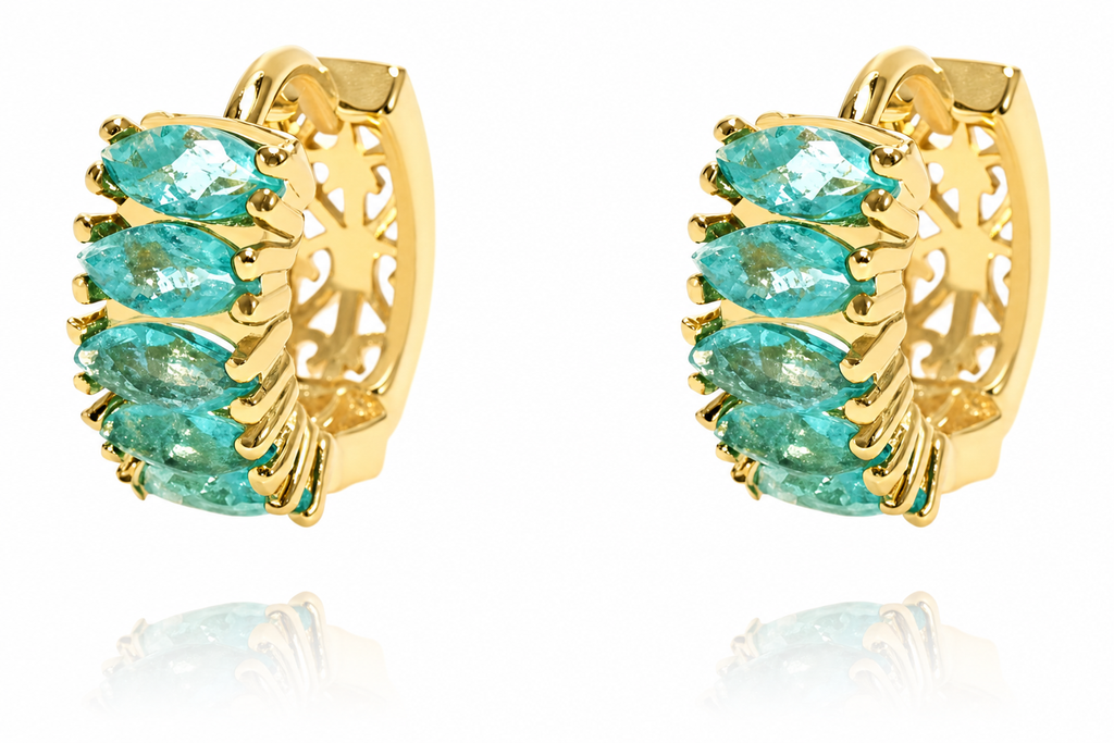Brinco Argola Pedra Zirconia Verde Dourado Folheado Ouro 18k