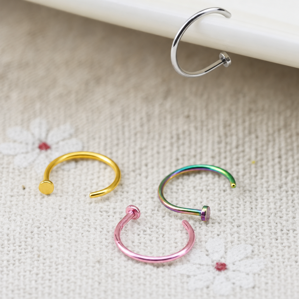 Piercing Nariz Argola Falso Fake Dourado Prata Preto Rosa