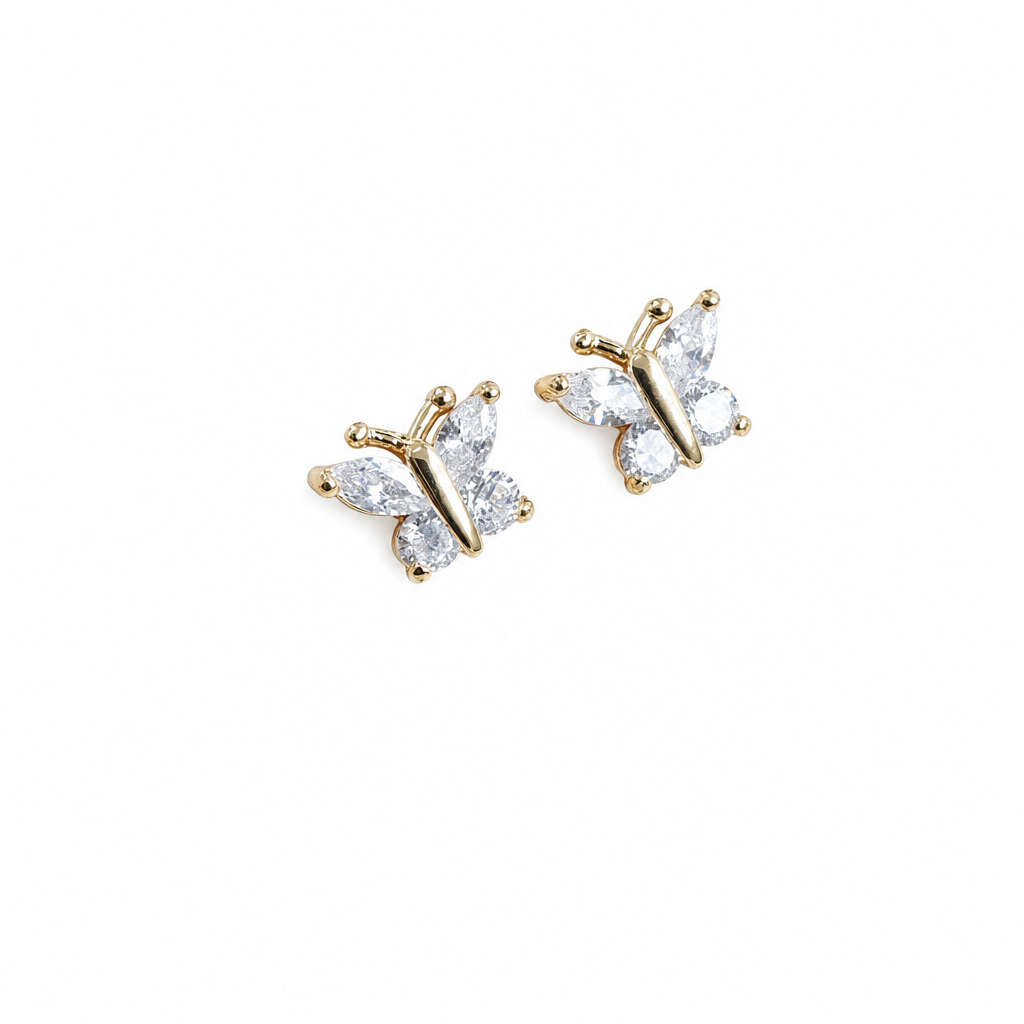 Brinco Zirconia Dourado Dama Daminha Folheado Ouro Borboleta