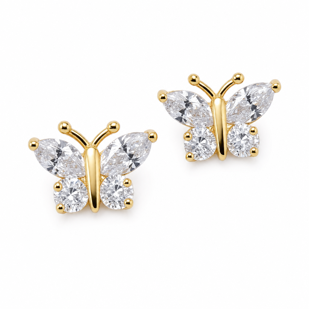 Brinco Zirconia Dourado Dama Daminha Folheado Ouro Borboleta