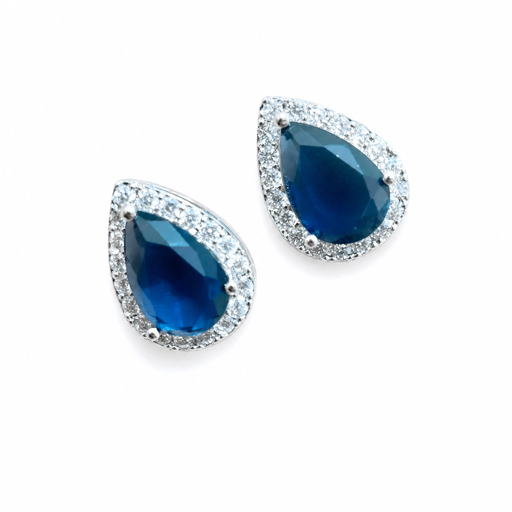 Brinco Pedra Zirconia Prata Gota Debutante Azul Claro Festa