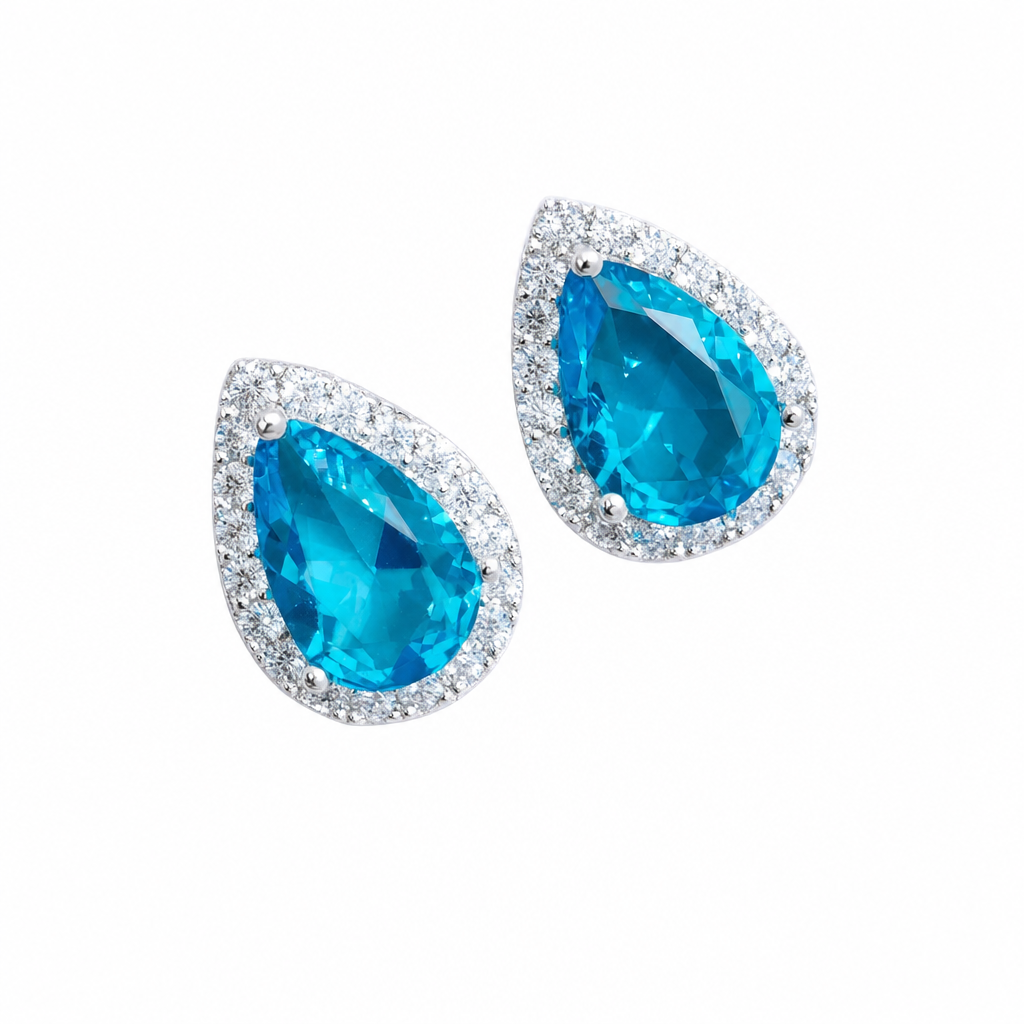 Brinco Pedra Zirconia Prata Gota Debutante Azul Claro Festa