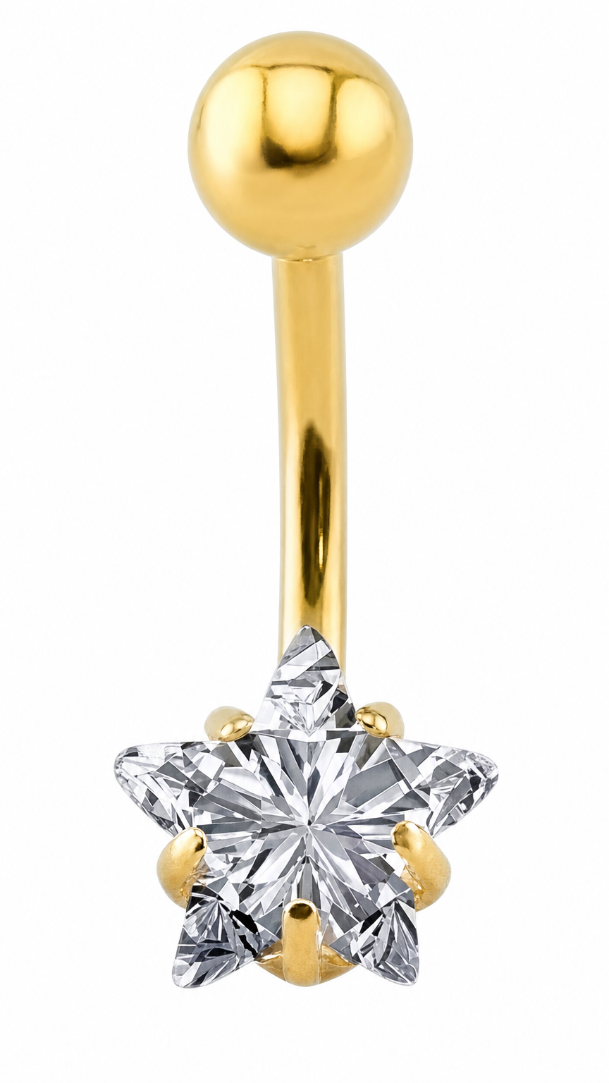 Piercing De Umbigo Dourado Ou Prata Estrela Pequeno Delicado