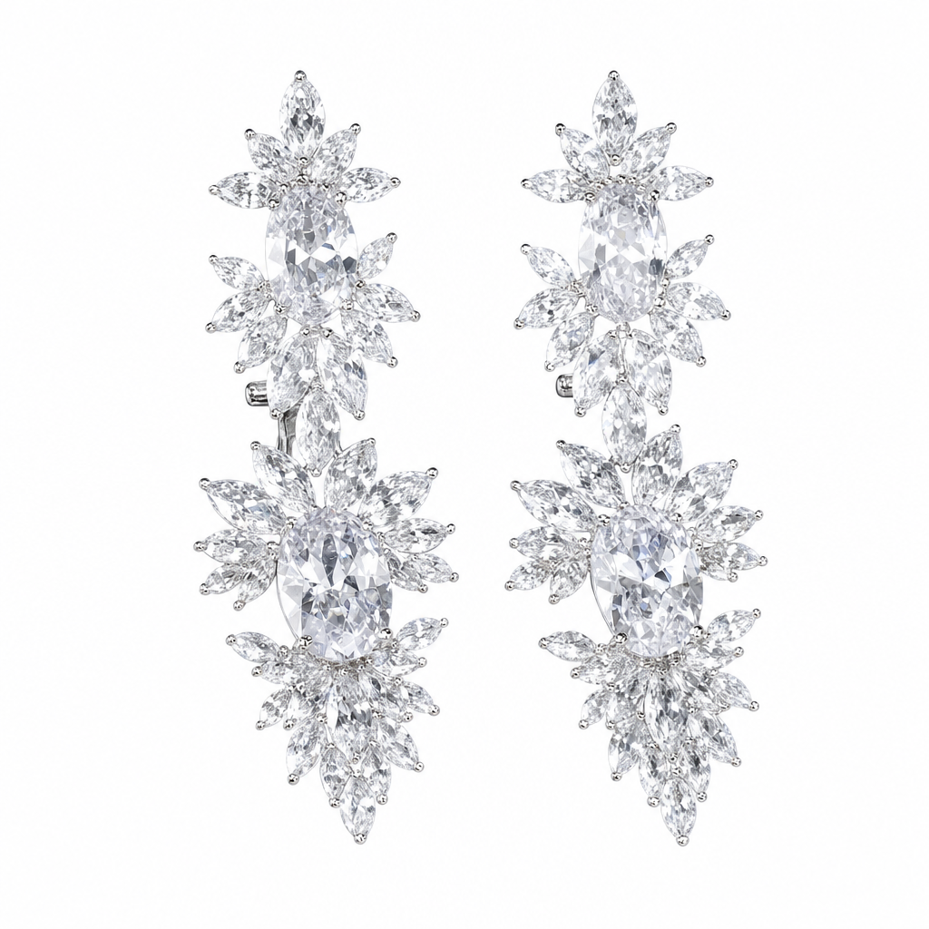 Brinco Noiva Zirconia Pendurado Grande Prata Debutante Luxo