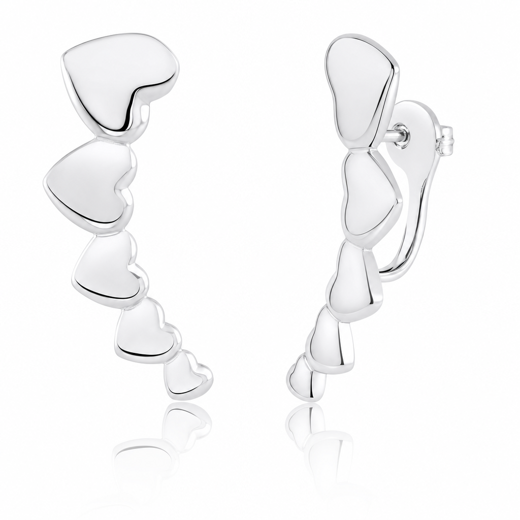 Brinco Ear Cuff  Coração Folheado A Prata Antialérgico