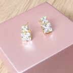 Brinco Zirconia Noiva Dourado Folheado A Ouro 18k Semi Joia Pequeno Quadrado Delicado