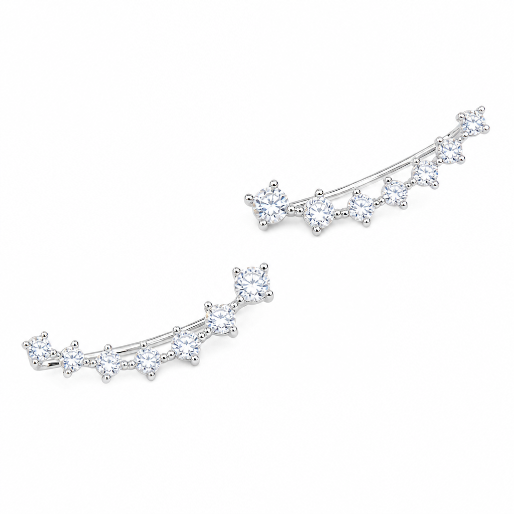 Brinco Ear Cuff Noiva Pedra Zirconia Prata Debutante Festa