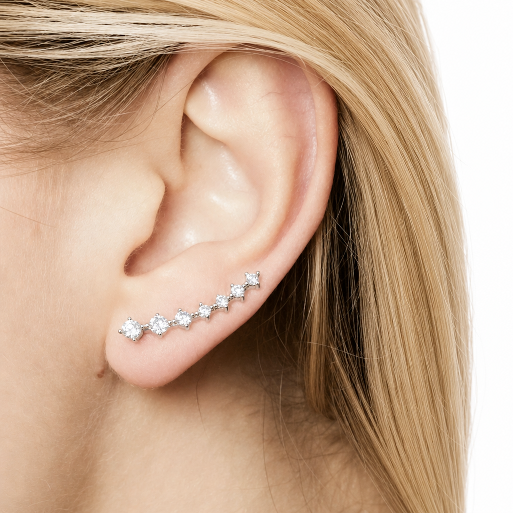 Brinco Ear Cuff Noiva Pedra Zirconia Prata Debutante Festa