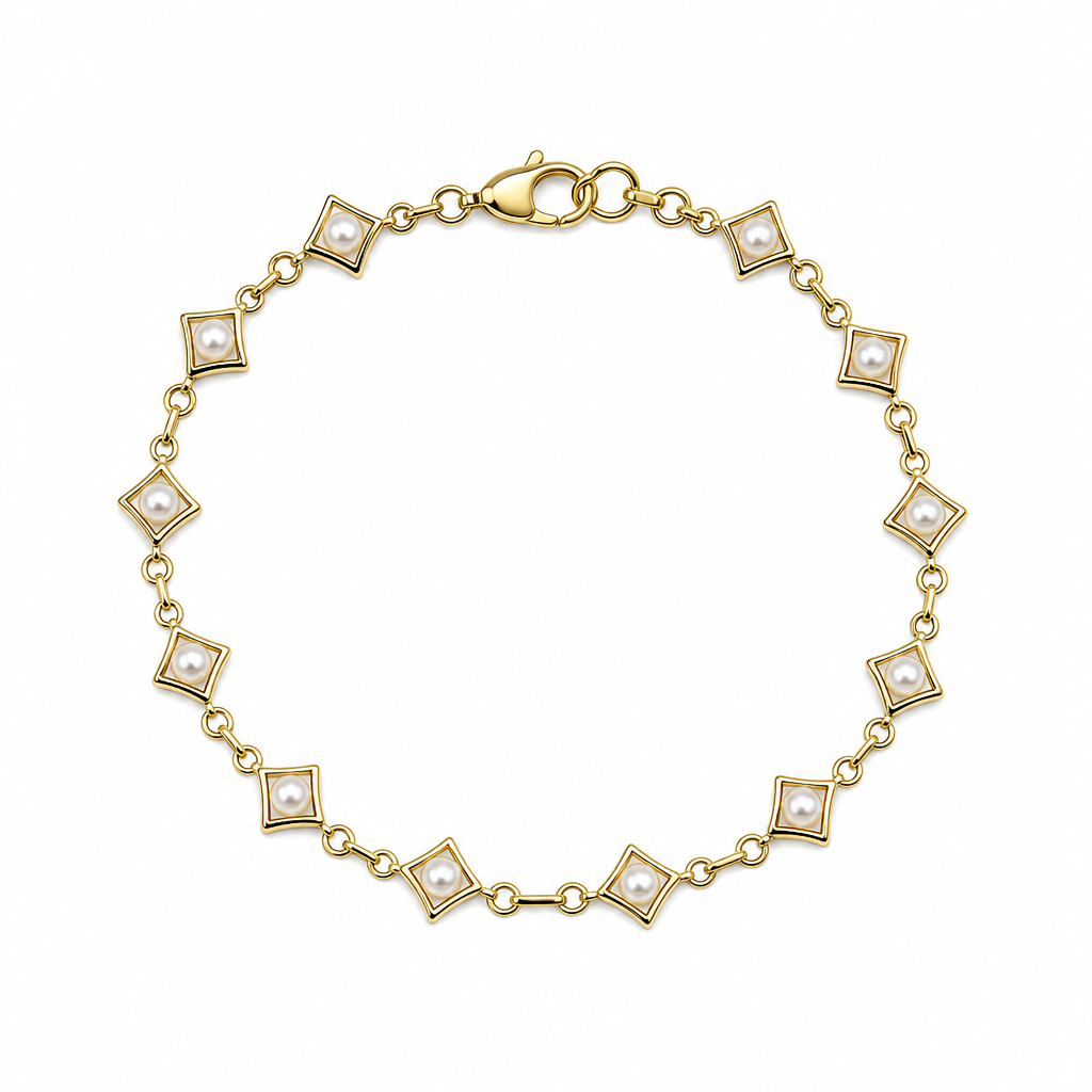 Pulseira  Semi Joia Pérola Infantil Dama Folheada A Ouro 18k