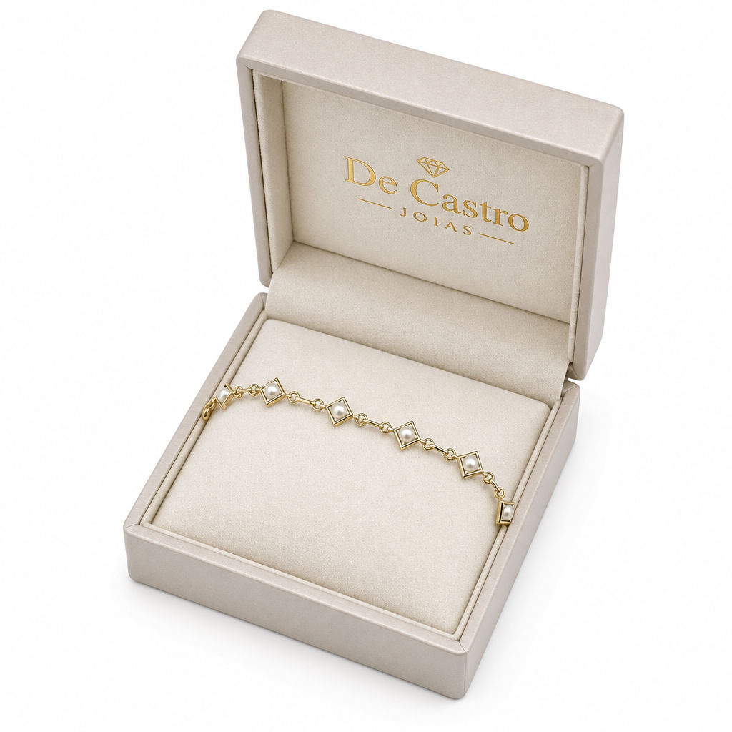 Pulseira  Semi Joia Pérola Infantil Dama Folheada A Ouro 18k