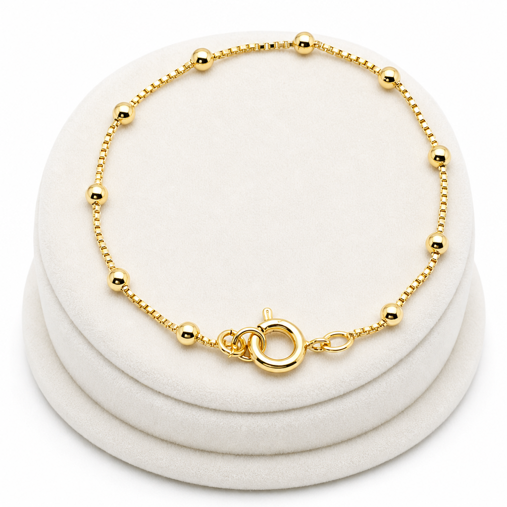 Pulseira Infantil Folheada A Ouro 18k Semi Joia Com Bolinhas