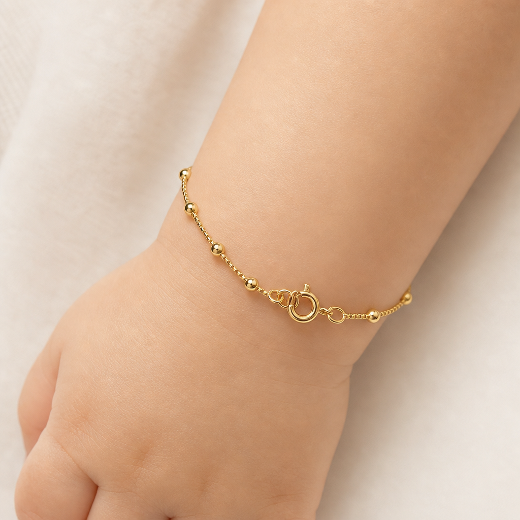 Pulseira Infantil Folheada A Ouro 18k Semi Joia Com Bolinhas