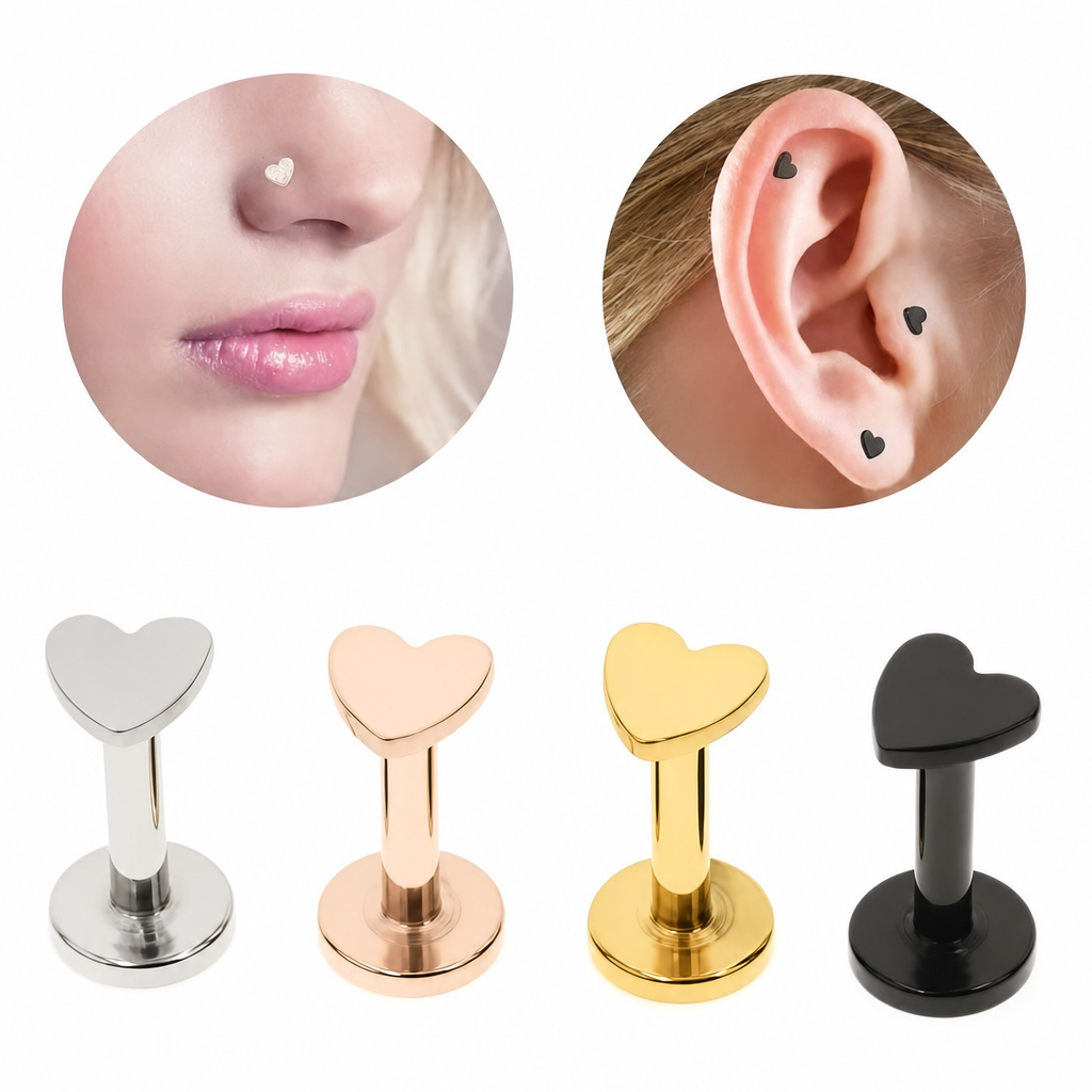 Piercing Tragus Labret Cartilagem Mini Coracao 4 Mm Aco cirurgico prata preto dourado rose gold