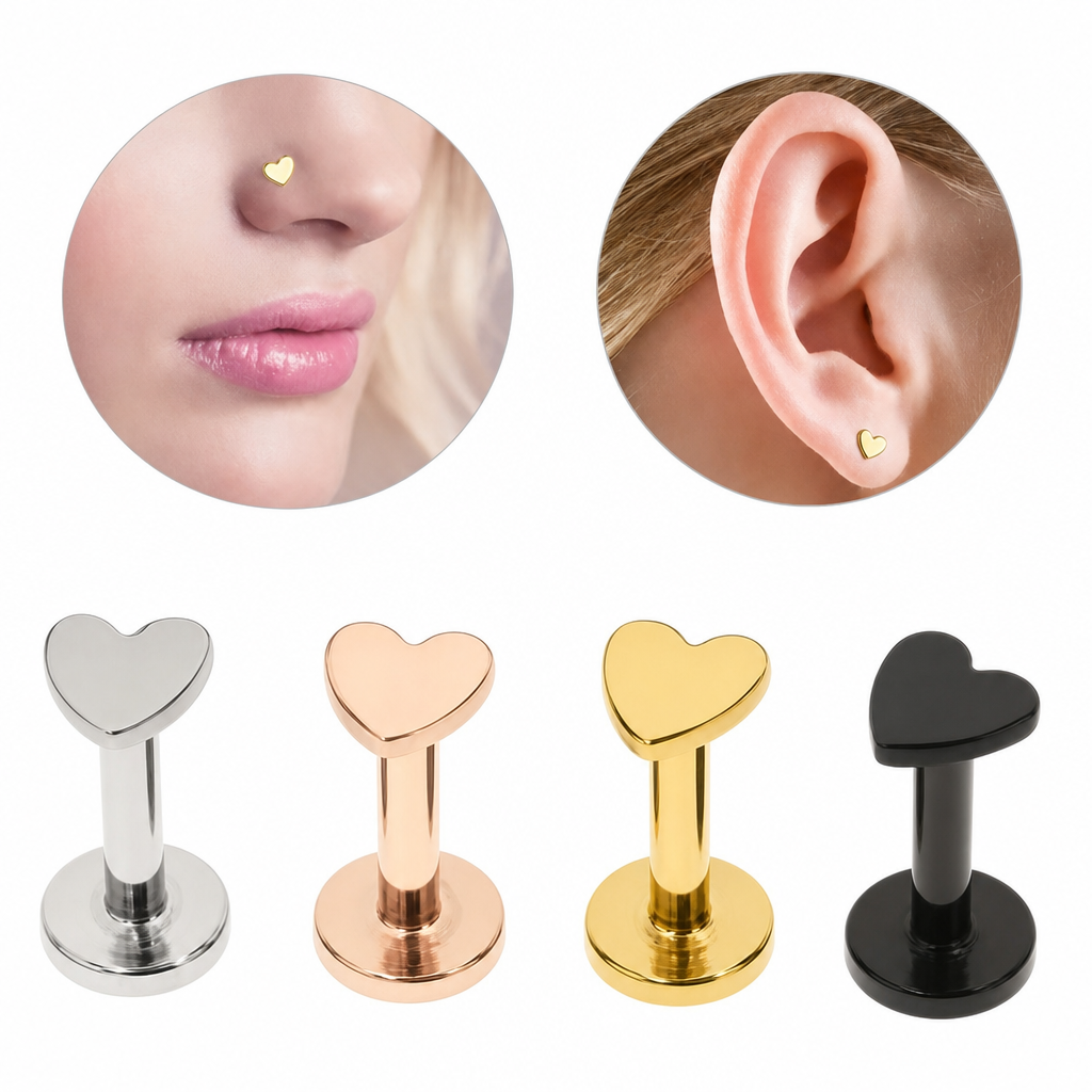 Piercing Tragus Labret Cartilagem Mini Coracao 4 Mm Aco cirurgico prata preto dourado rose gold