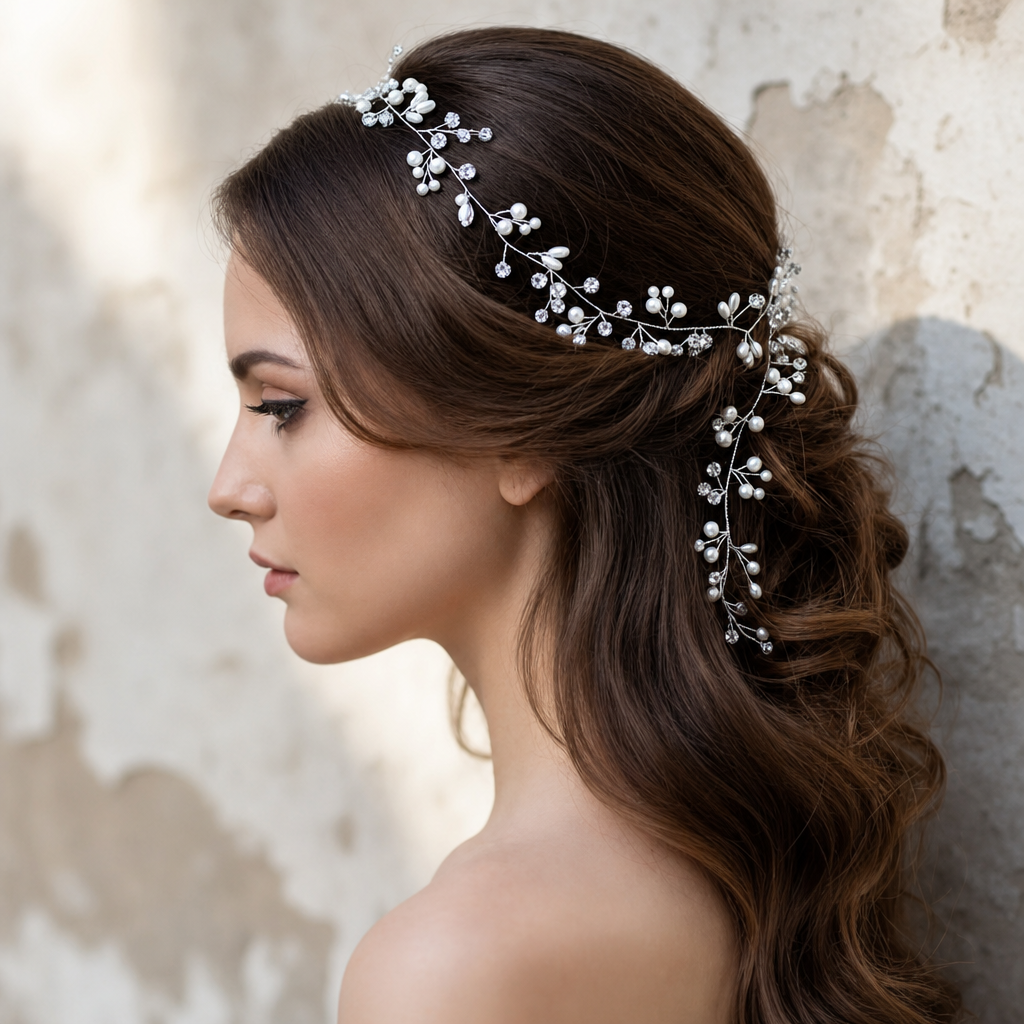 Tiara Arranjo Grinalda Cabelo Noiva Pérola Fio Strass Brilho